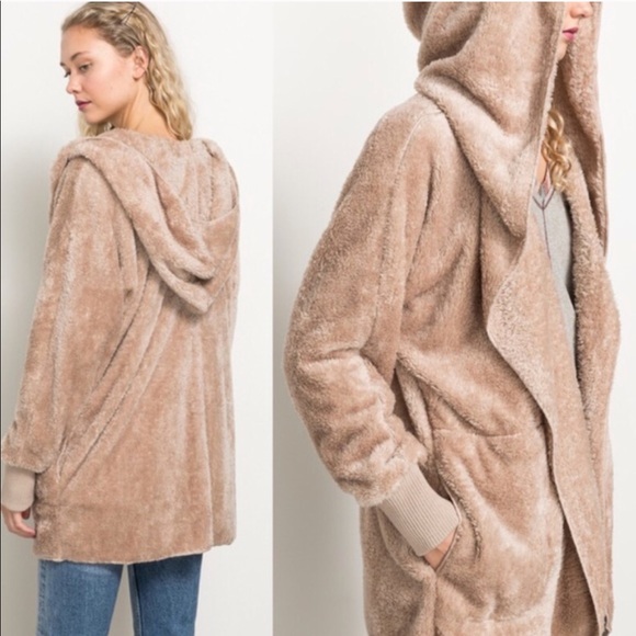 BACK IN STOCK‼️BEIGE Teddy Sherpa fleece- hoodie - Picture 2 of 8